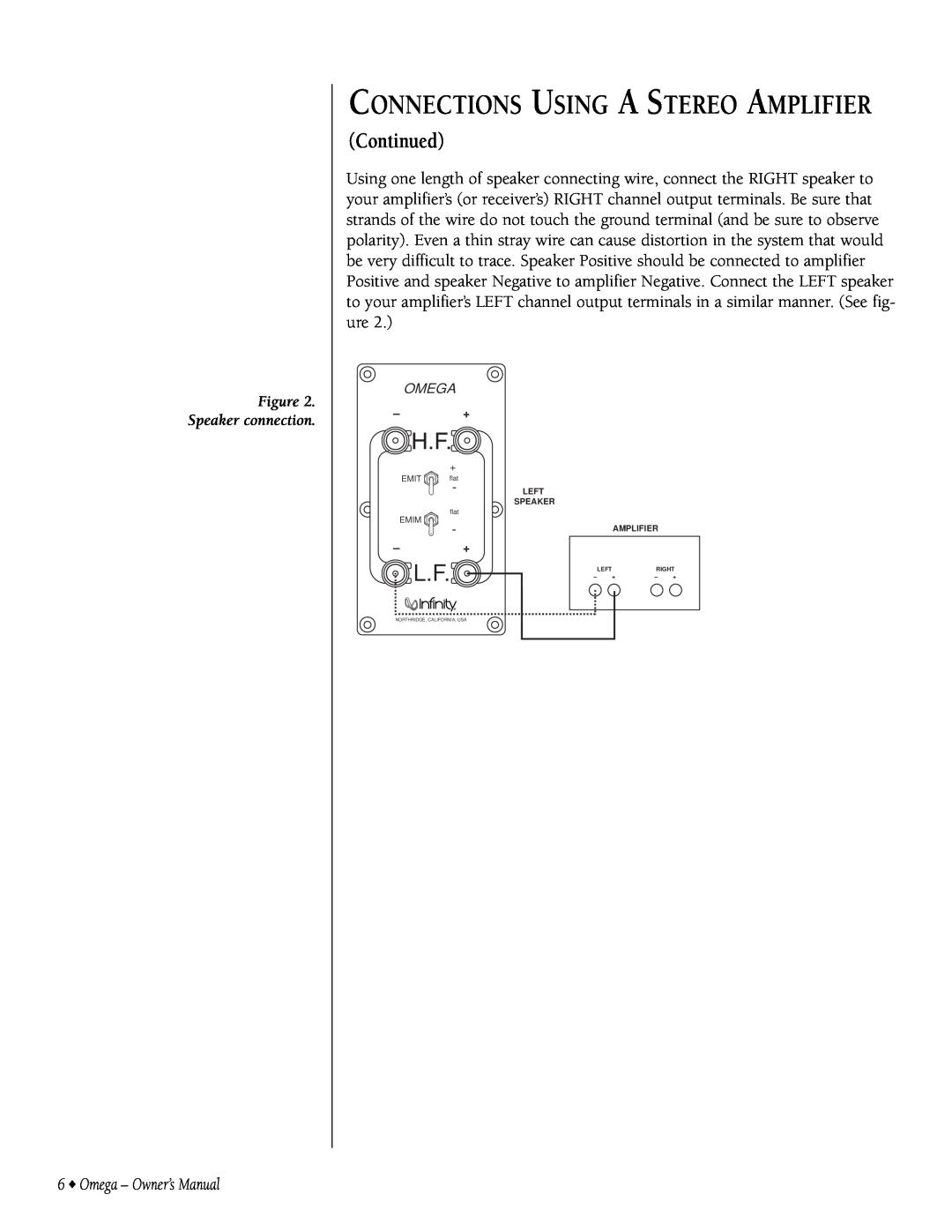 Infiniti 9301297-001 owner manual Connections Using A Stereo Amplifier, Continued 