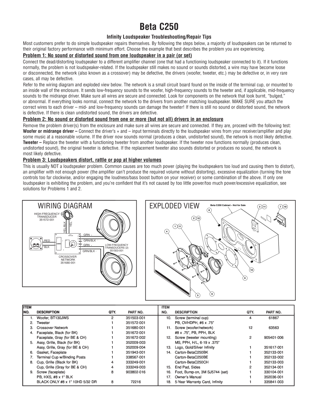 Infiniti Beta C250 owner manual Wiring Diagram, Exploded View 
