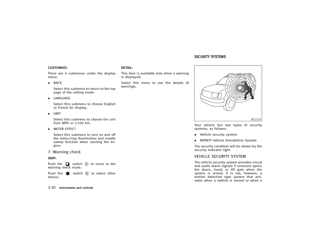 Infiniti S51-D owner manual Vehicle Security System 