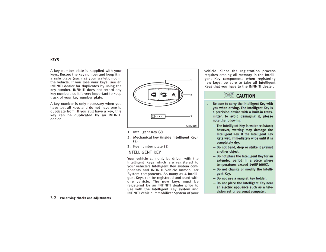 Infiniti S51-D owner manual Intelligent KEY, Keys 