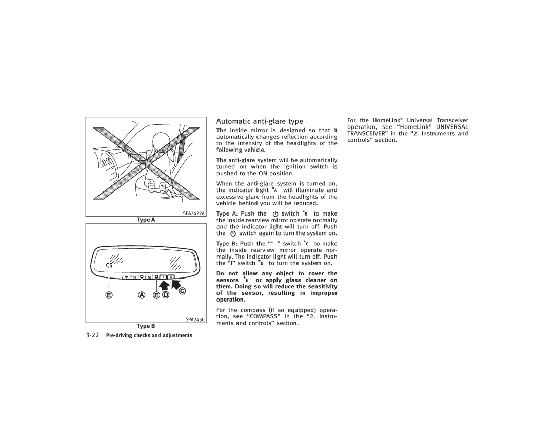 Infiniti S51-D owner manual Automatic anti-glare type, Type a, Type B 