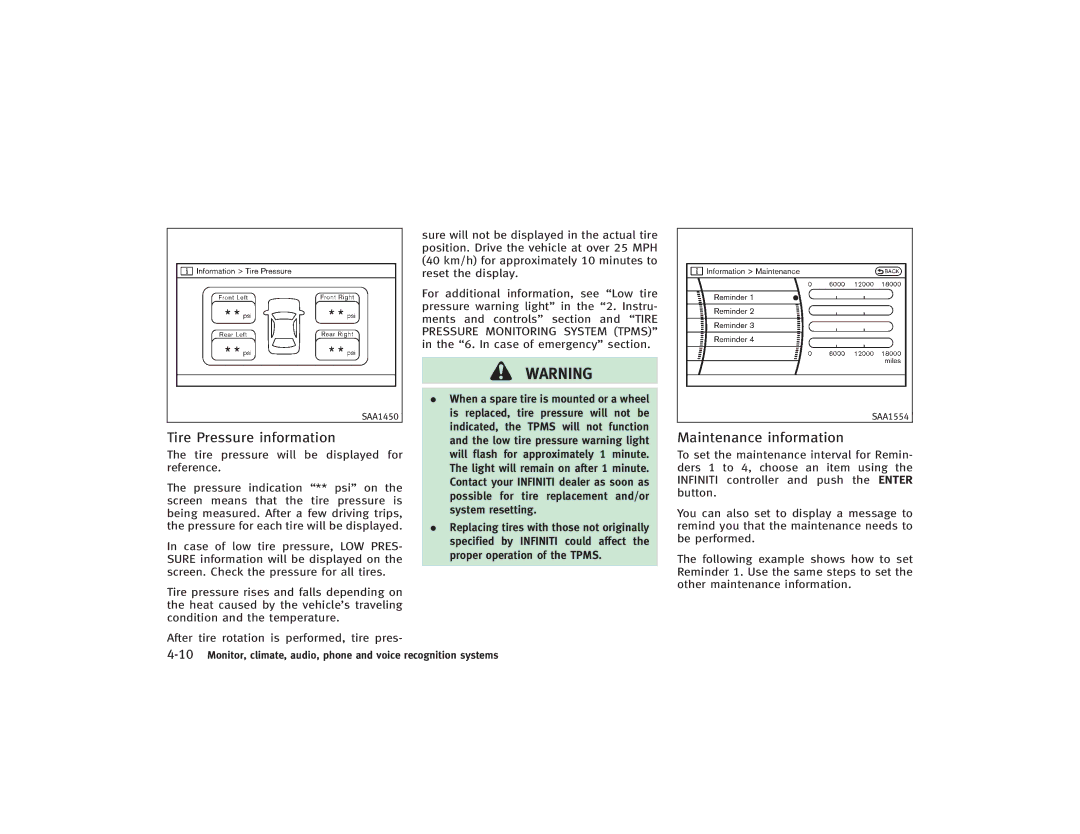 Infiniti S51-D owner manual Tire Pressure information, Maintenance information 
