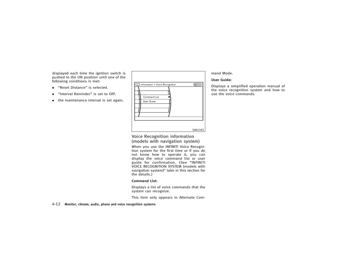 Infiniti S51-D owner manual Voice Recognition information models with navigation system, Mand Mode User Guide 