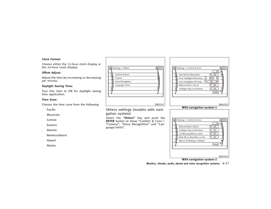 Infiniti S51-D Others settings models with navi- gation system, With navigation system-1, With navigation system-2 