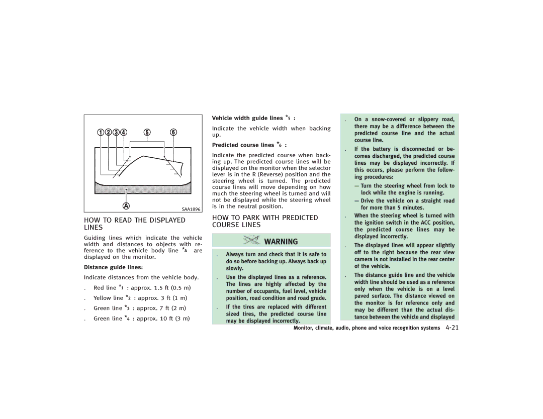 Infiniti S51-D owner manual HOW to Read the Displayed Lines, HOW to Park with Predicted Course Lines 