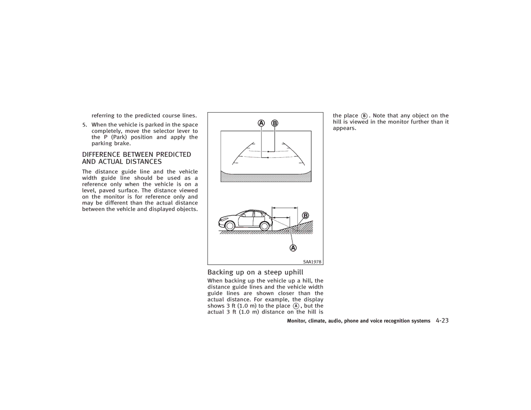 Infiniti S51-D owner manual Backing up on a steep uphill, Difference Between Predicted and Actual Distances 