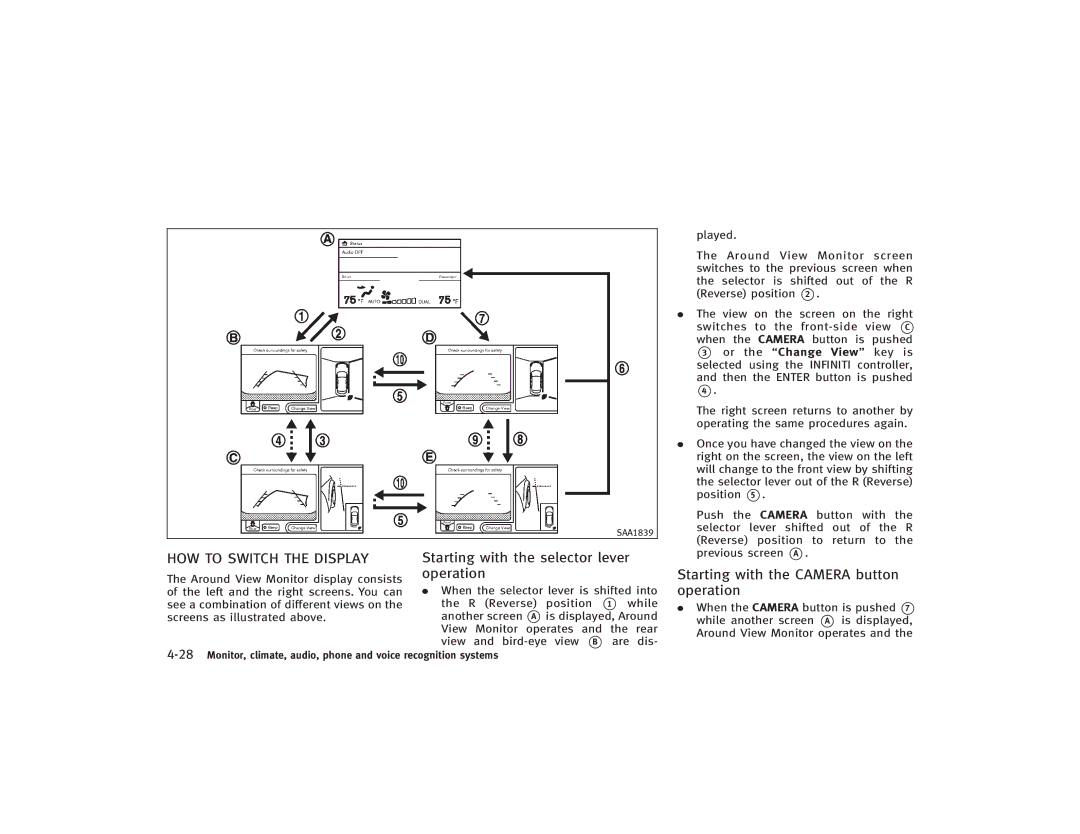 Infiniti S51-D owner manual HOW to Switch the Display, Starting with the selector lever, Operation 