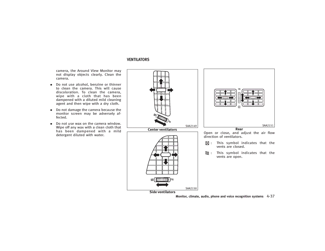 Infiniti S51-D owner manual Ventilators, Center ventilators, Side ventilators 