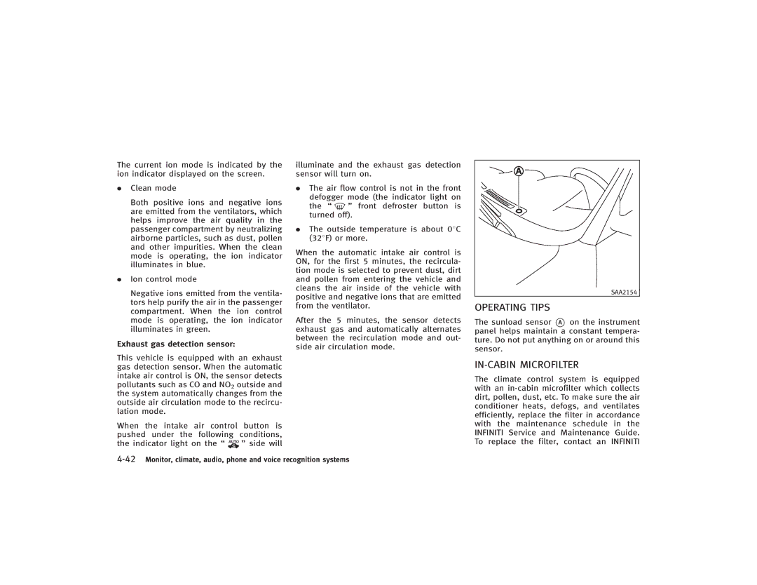 Infiniti S51-D owner manual Operating Tips, IN-CABIN Microfilter 