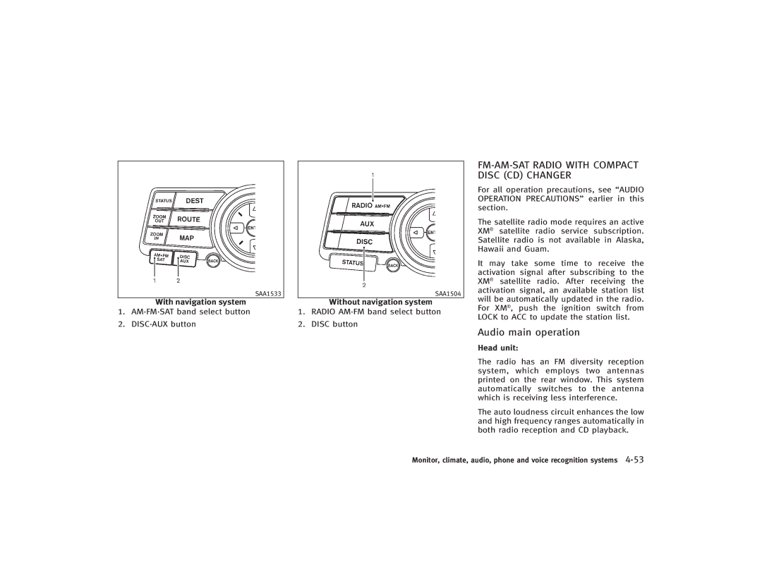 Infiniti S51-D owner manual FM-AM-SAT Radio with Compact Disc CD Changer, Audio main operation 