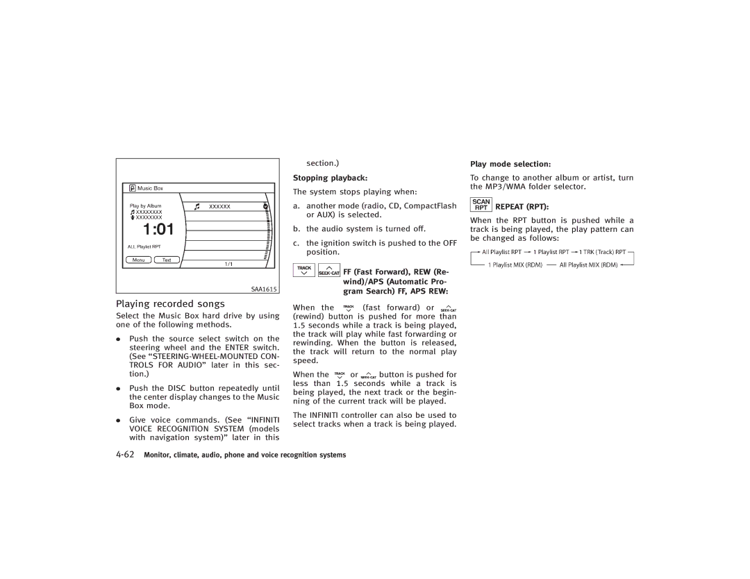 Infiniti S51-D owner manual Playing recorded songs 