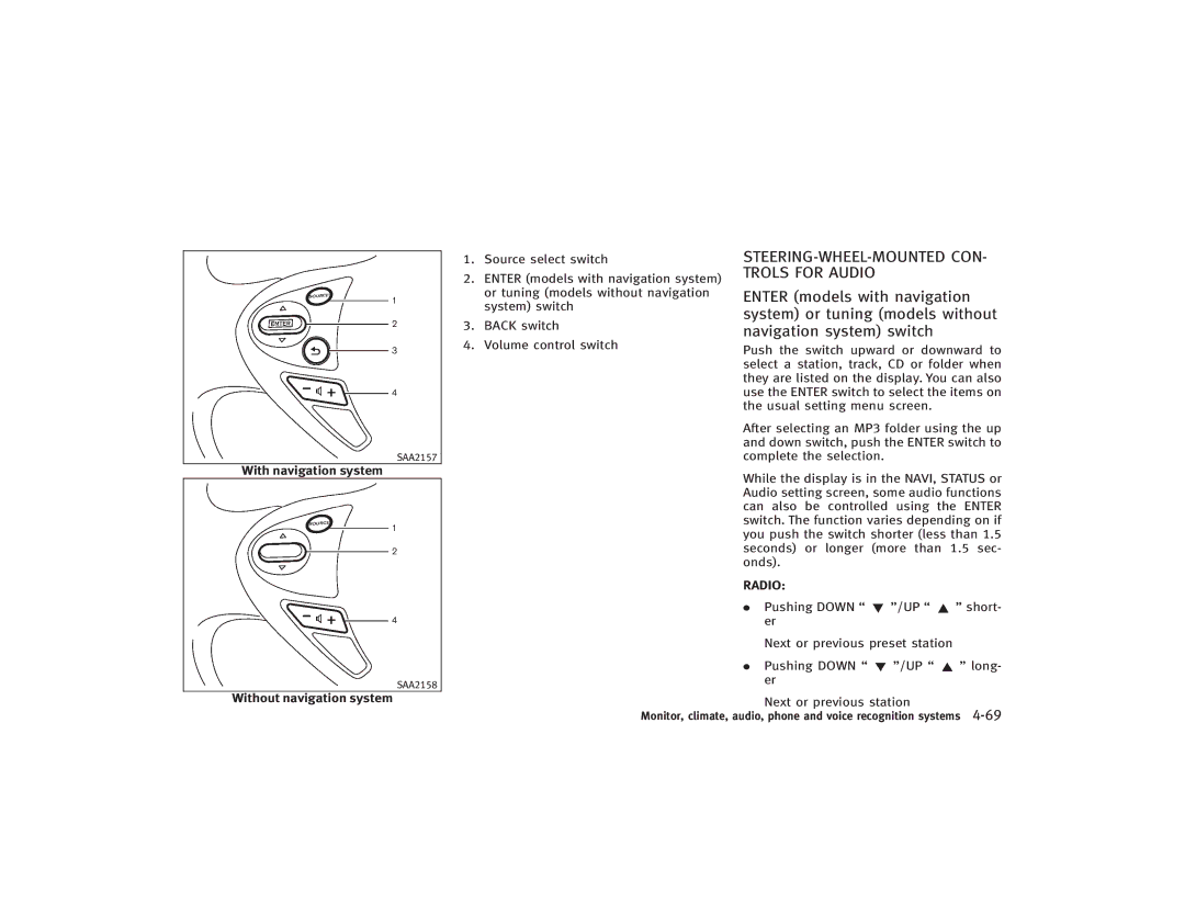 Infiniti S51-D owner manual STEERING-WHEEL-MOUNTED CON- Trols for Audio, Radio 