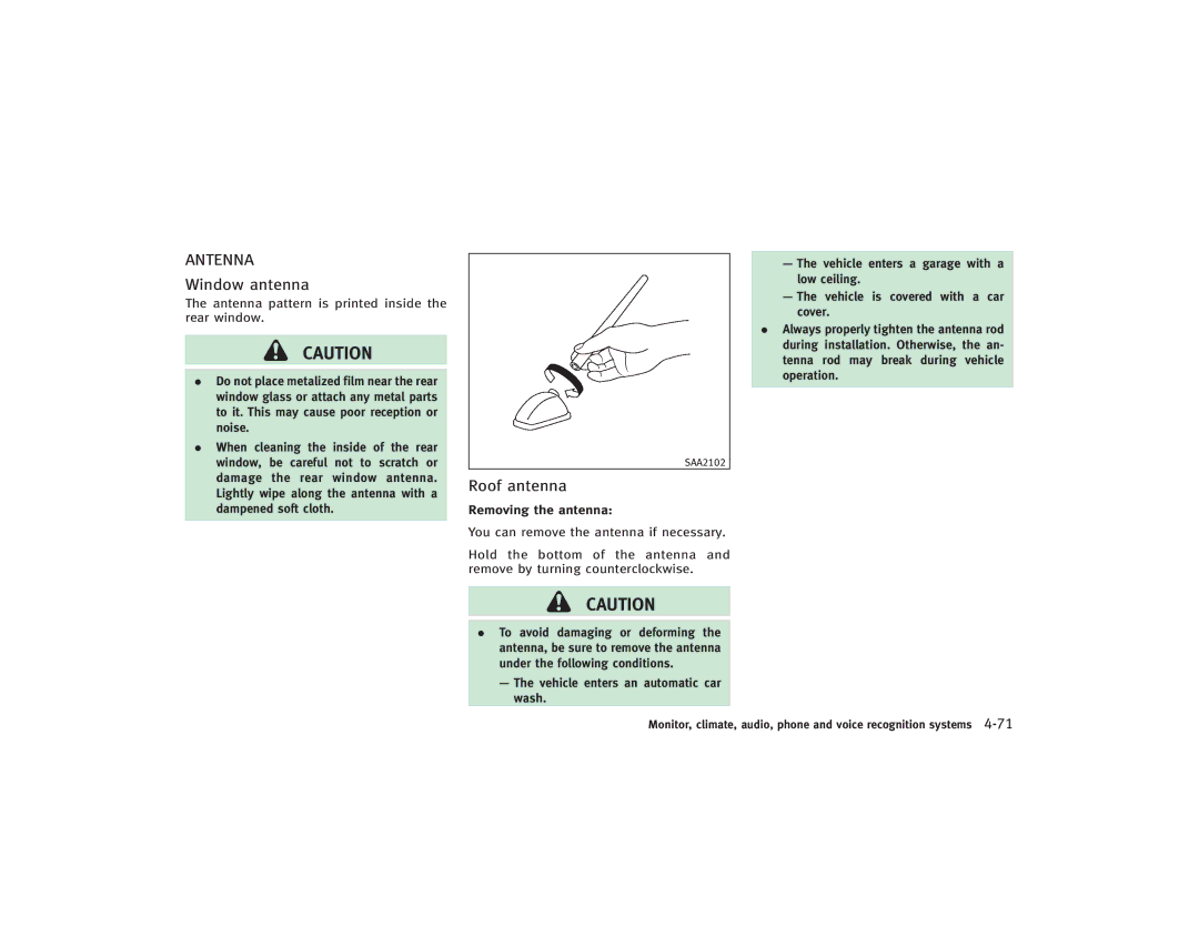 Infiniti S51-D owner manual Antenna, Window antenna, Roof antenna 