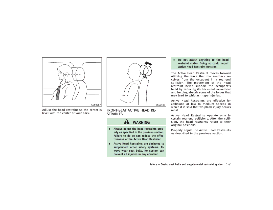 Infiniti S51-D owner manual FRONT-SEAT Active Head RE- Straints 