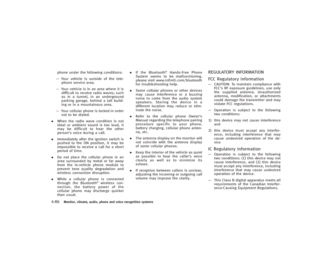 Infiniti S51-D owner manual Regulatory Information, FCC Regulatory information, IC Regulatory information 