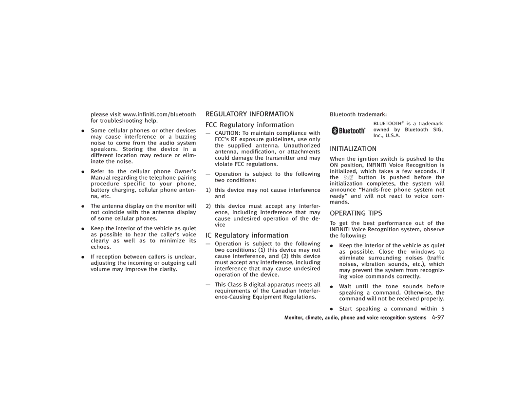 Infiniti S51-D owner manual Regulatory Information, Initialization 