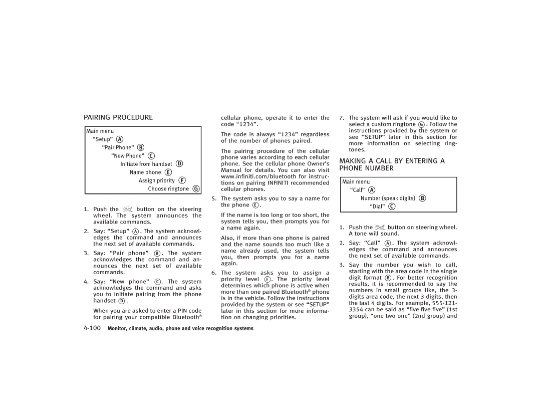 Infiniti S51-D owner manual Pairing Procedure, Making a Call by Entering a Phone Number 