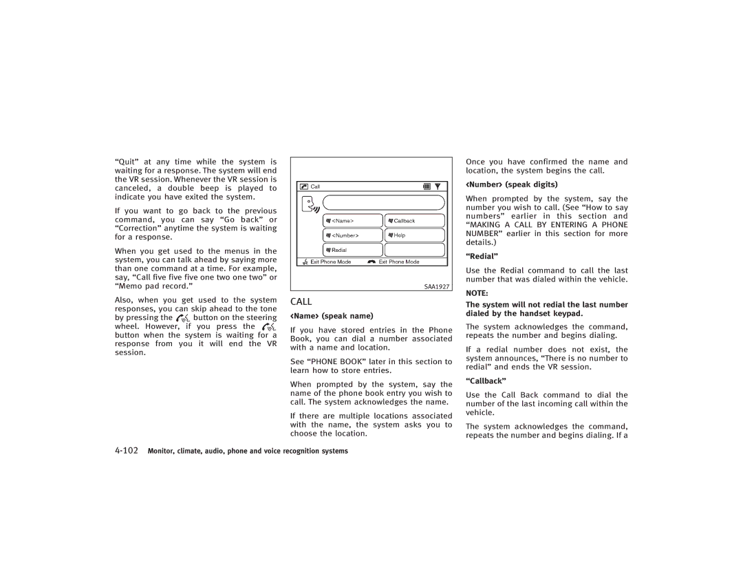 Infiniti S51-D owner manual Call 