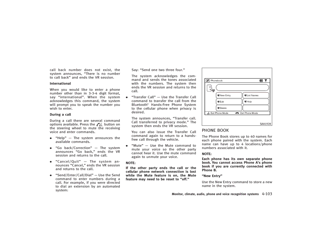 Infiniti S51-D owner manual Phone Book 