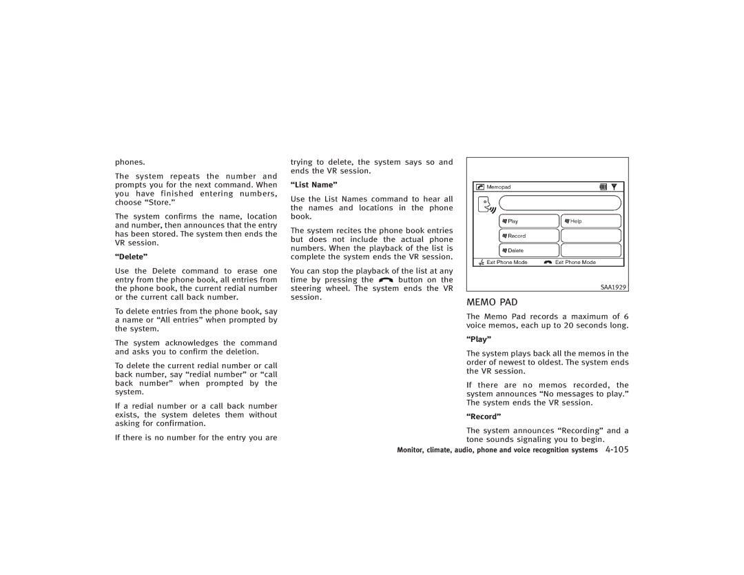 Infiniti S51-D owner manual Memo PAD 