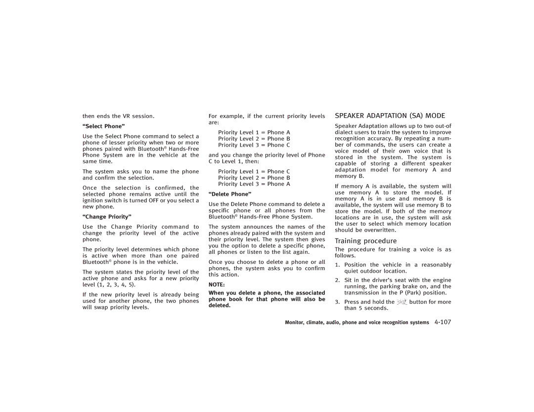 Infiniti S51-D owner manual Speaker Adaptation SA Mode, Training procedure 