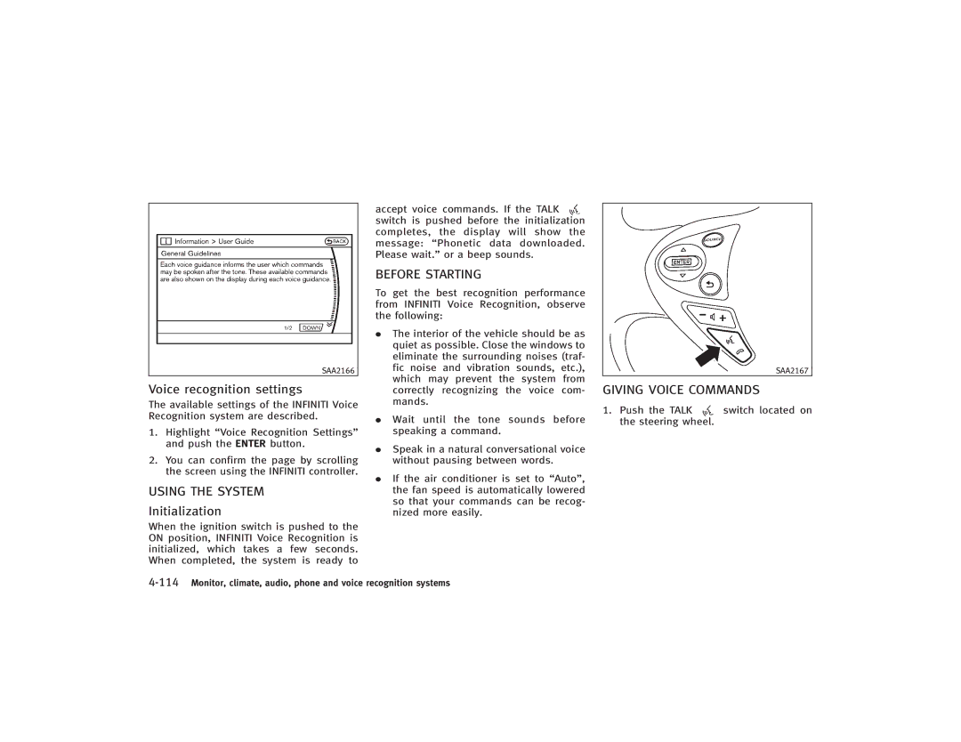 Infiniti S51-D owner manual Voice recognition settings, Using the System, Initialization, Before Starting 