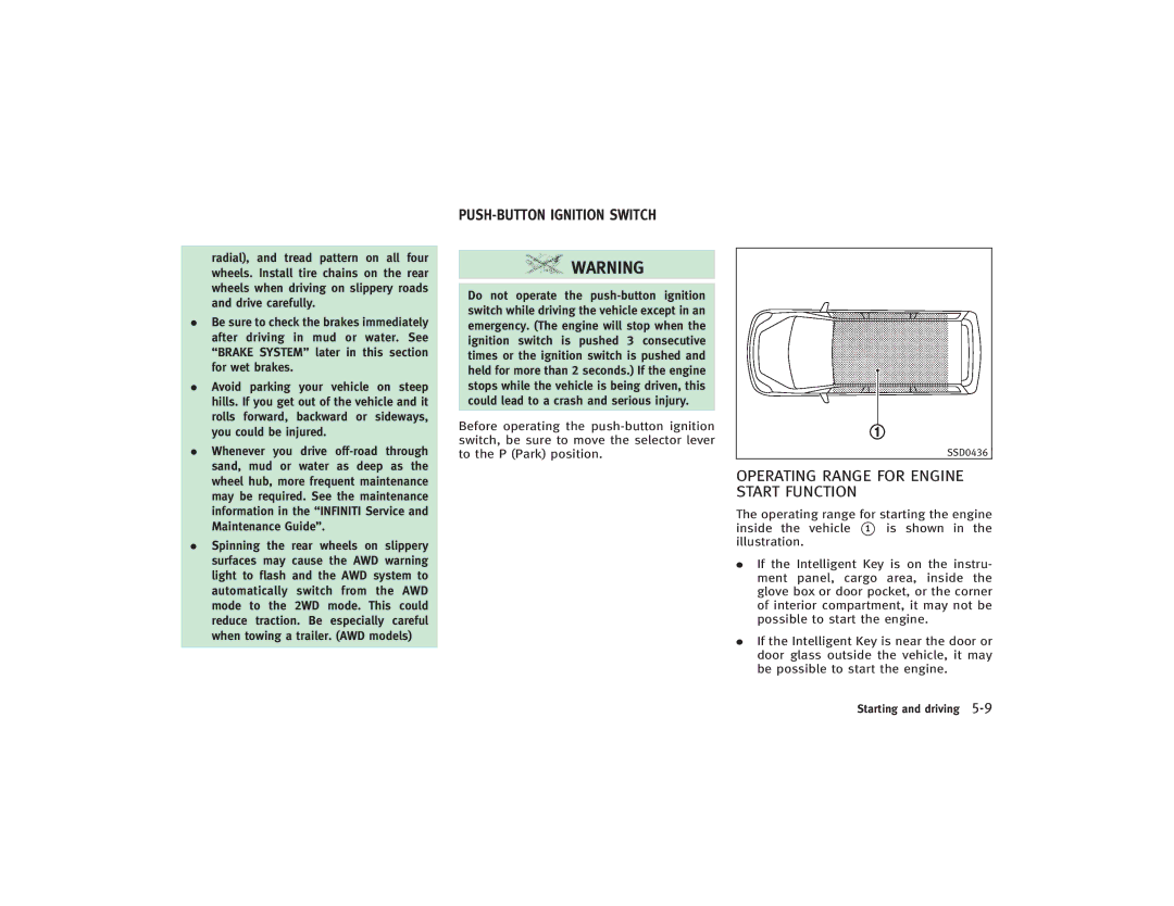 Infiniti S51-D owner manual PUSH-BUTTON Ignition Switch, To the P Park position, Start Function 