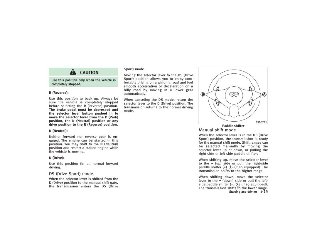 Infiniti S51-D owner manual DS Drive Sport mode, Manual shift mode, Paddle shifter 