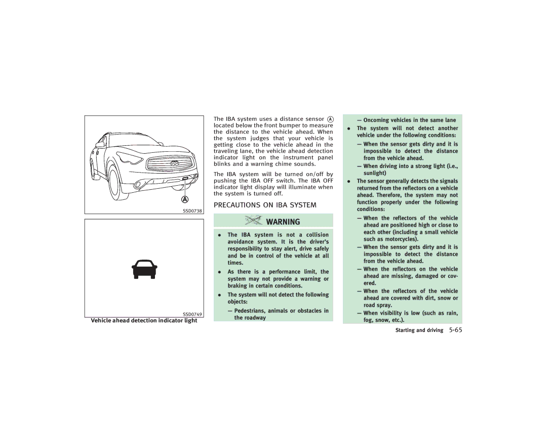 Infiniti S51-D owner manual Precautions on IBA System 