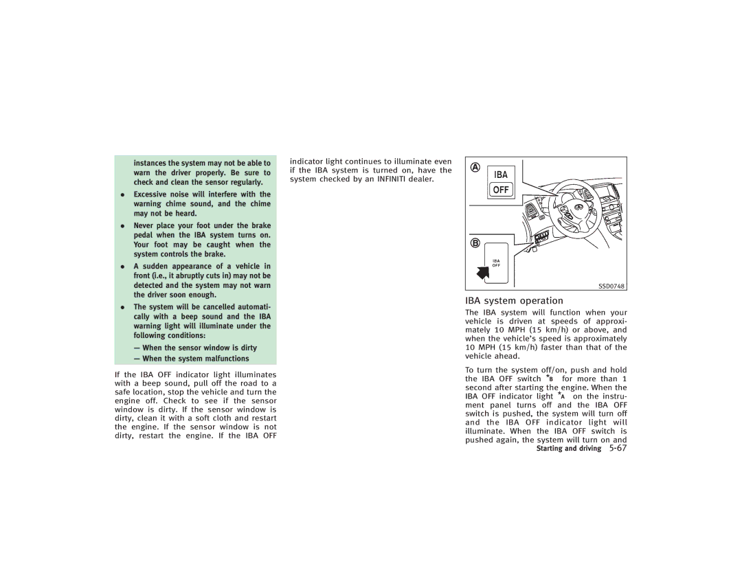 Infiniti S51-D owner manual IBA system operation 