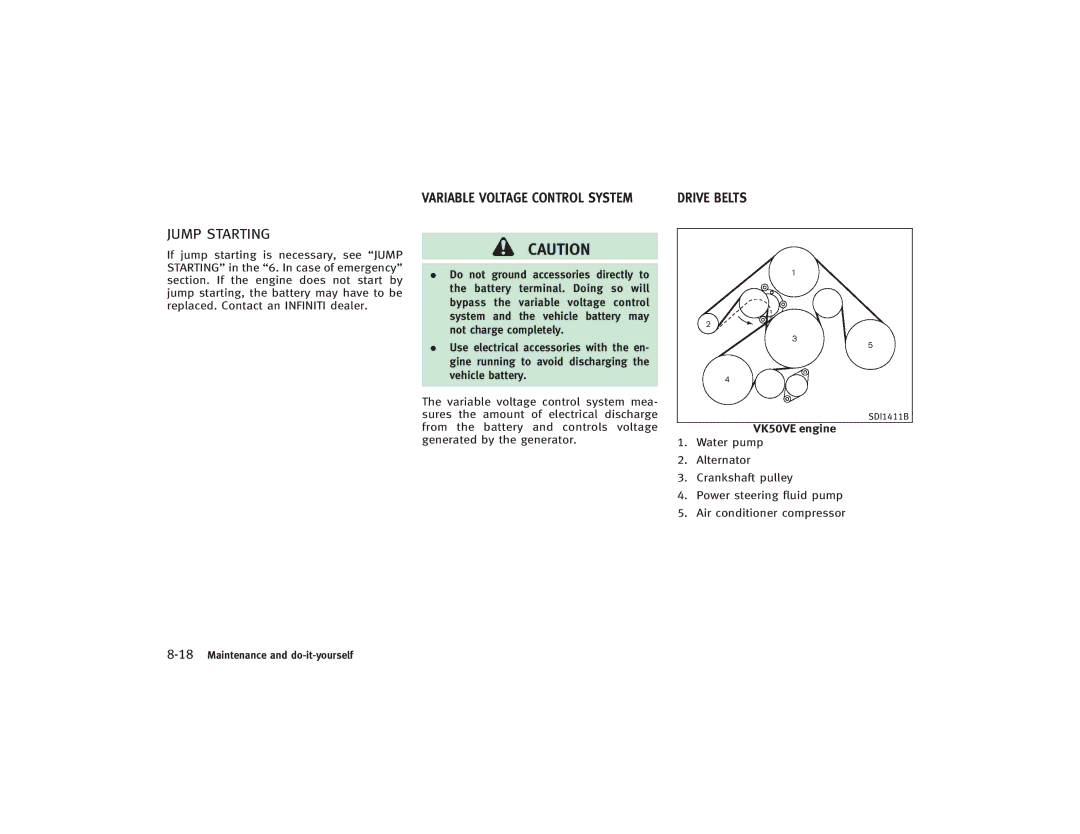 Infiniti S51-D owner manual Jump Starting, Variable Voltage Control System 