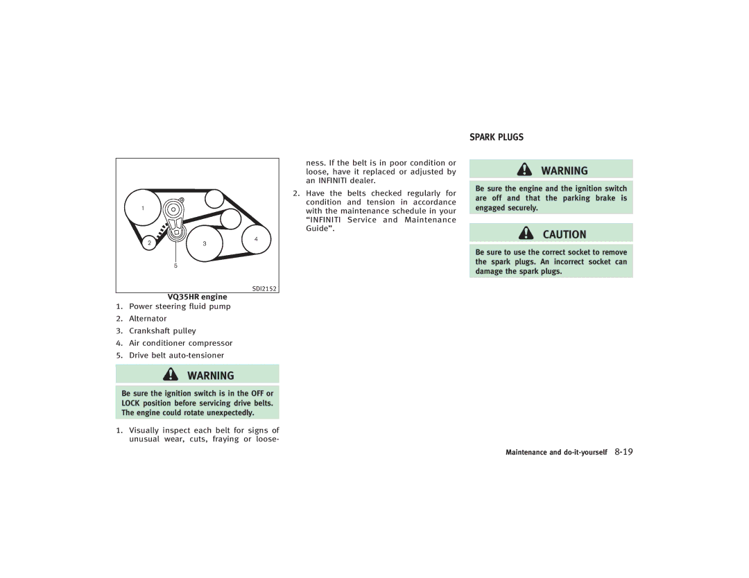 Infiniti S51-D owner manual Spark Plugs 