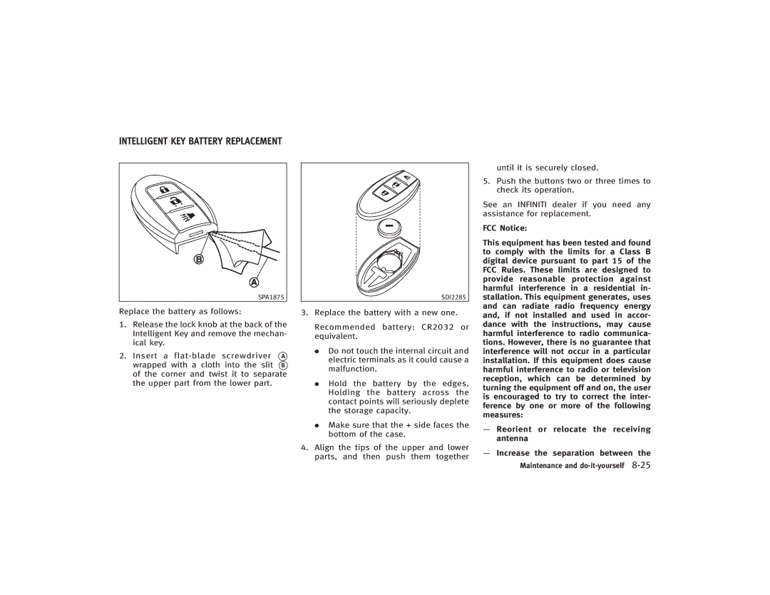 Infiniti S51-D owner manual Intelligent KEY Battery Replacement 