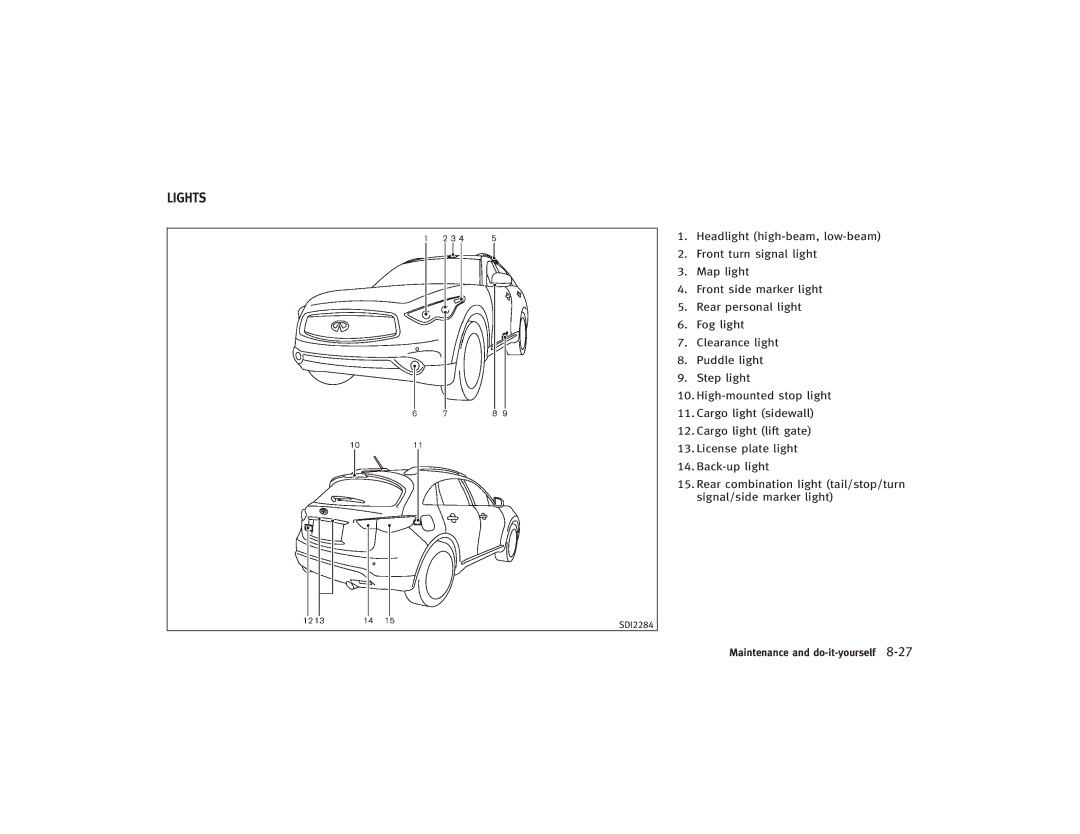 Infiniti S51-D owner manual Lights 