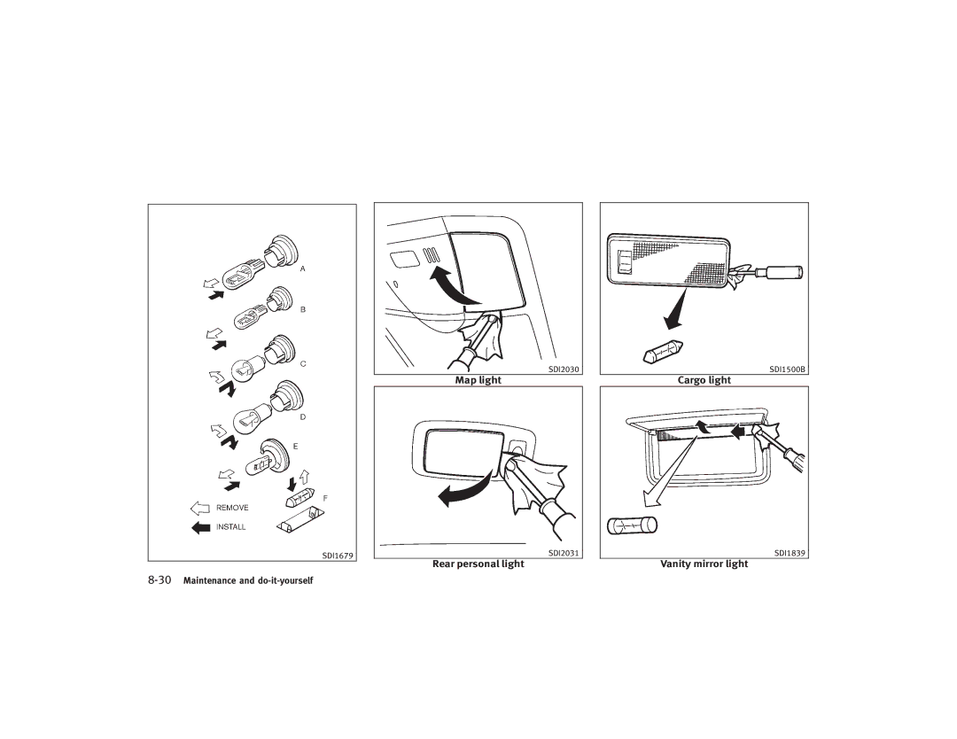 Infiniti S51-D owner manual Cargo light, Vanity mirror light 