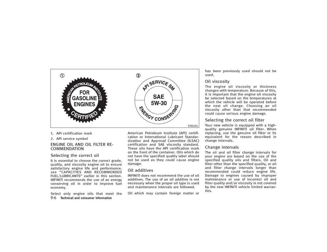 Infiniti S51-D owner manual Engine OIL and OIL Filter RE- Commendation 