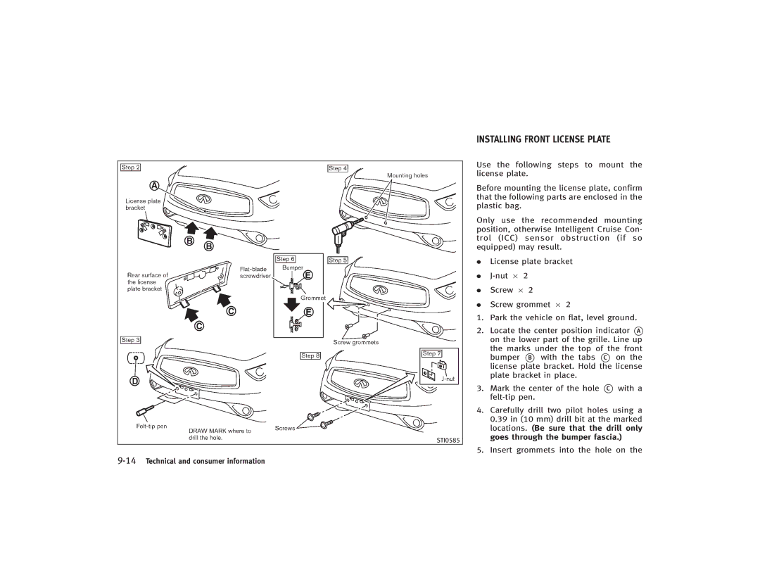 Infiniti S51-D owner manual Installing Front License Plate 