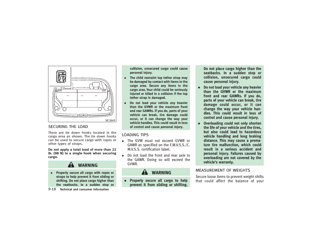 Infiniti S51-D owner manual Securing the Load, Loading Tips, Measurement of Weights 