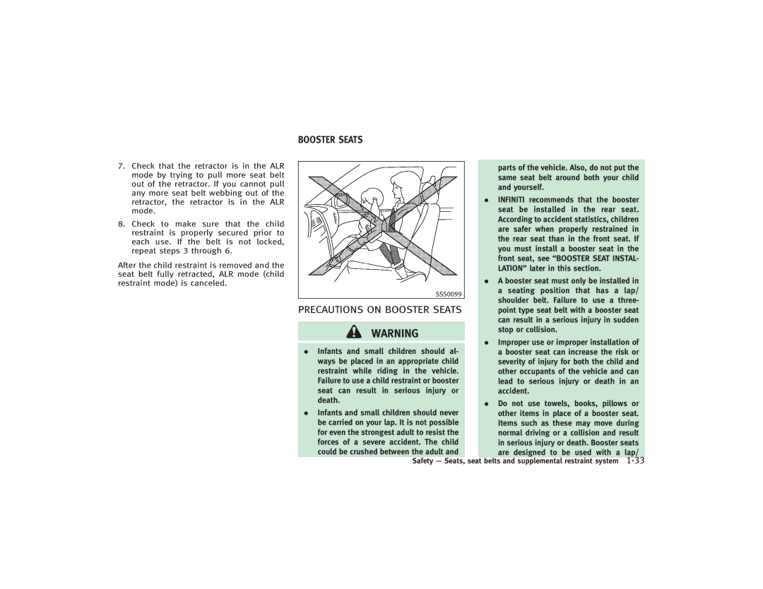 Infiniti S51-D owner manual Precautions on Booster Seats 