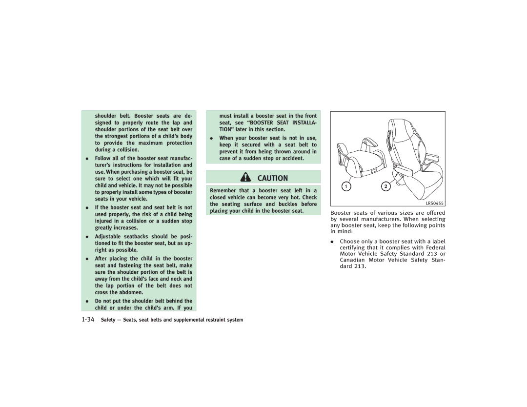 Infiniti S51-D owner manual 34Safety Seats, seat belts and supplemental restraint system 