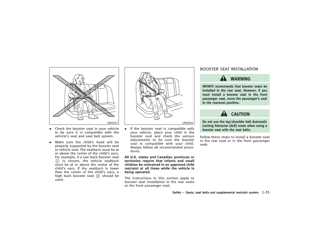 Infiniti S51-D owner manual Booster Seat Installation 