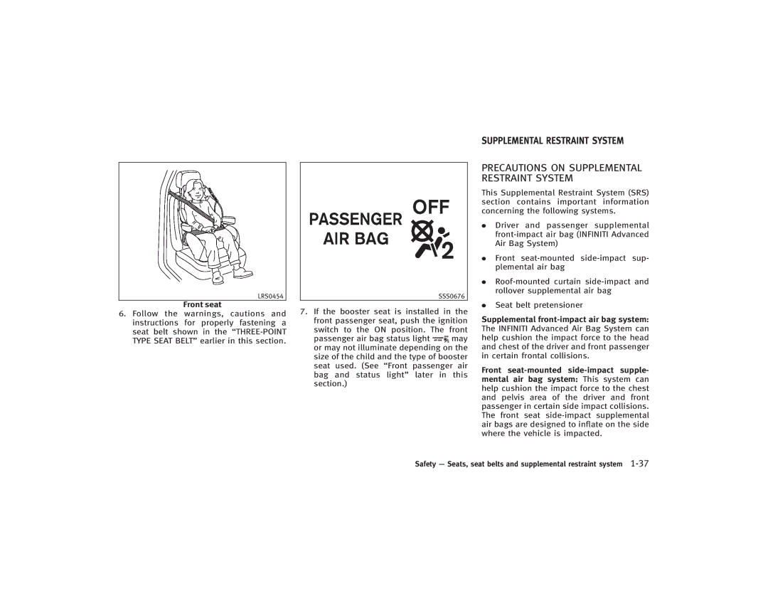 Infiniti S51-D owner manual Front seat 