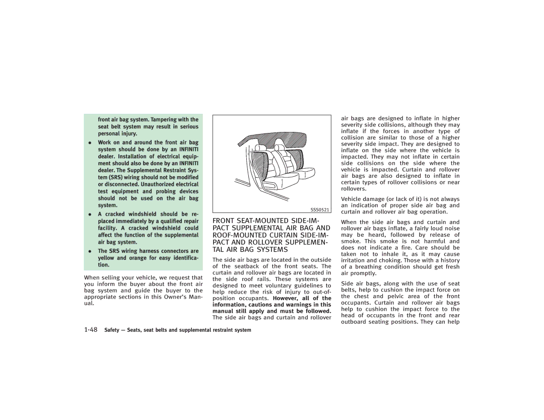 Infiniti S51-D owner manual 48Safety Seats, seat belts and supplemental restraint system 