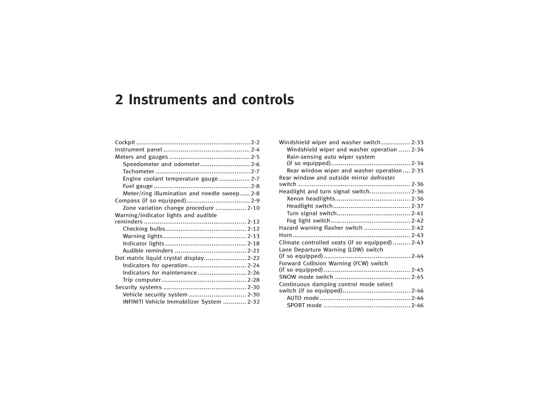 Infiniti S51-D owner manual Instruments and controls 