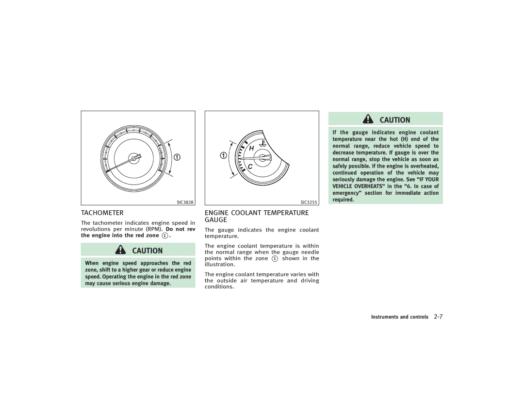 Infiniti S51-D owner manual Tachometer, Engine Coolant Temperature Gauge 