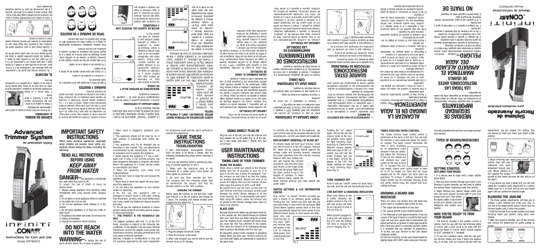 Infiniti Trimmer important safety instructions Barba su a forma Déle, Darle a Empiece y, Natural, Del, Está, Vacía, Una 