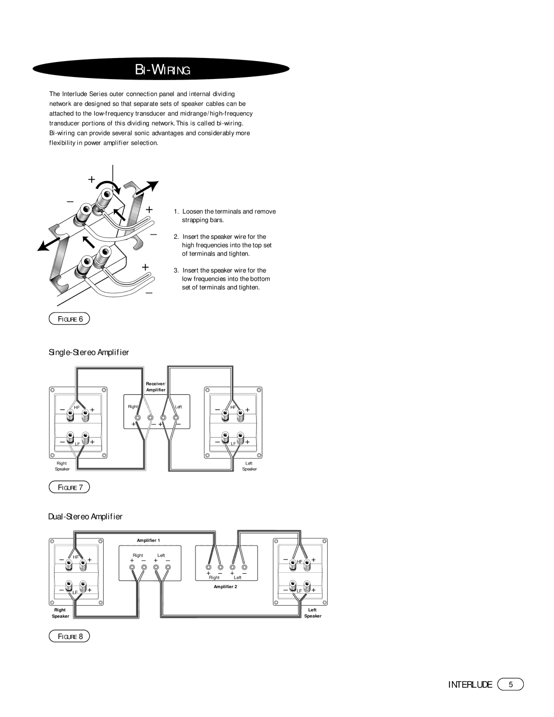 Infinity 108IL30C, 108IL30B, 108IL40C, 108IL10C, 108IL10B, 108IL40B manual Bi-Wiring, Single-Stereo Amplifier 