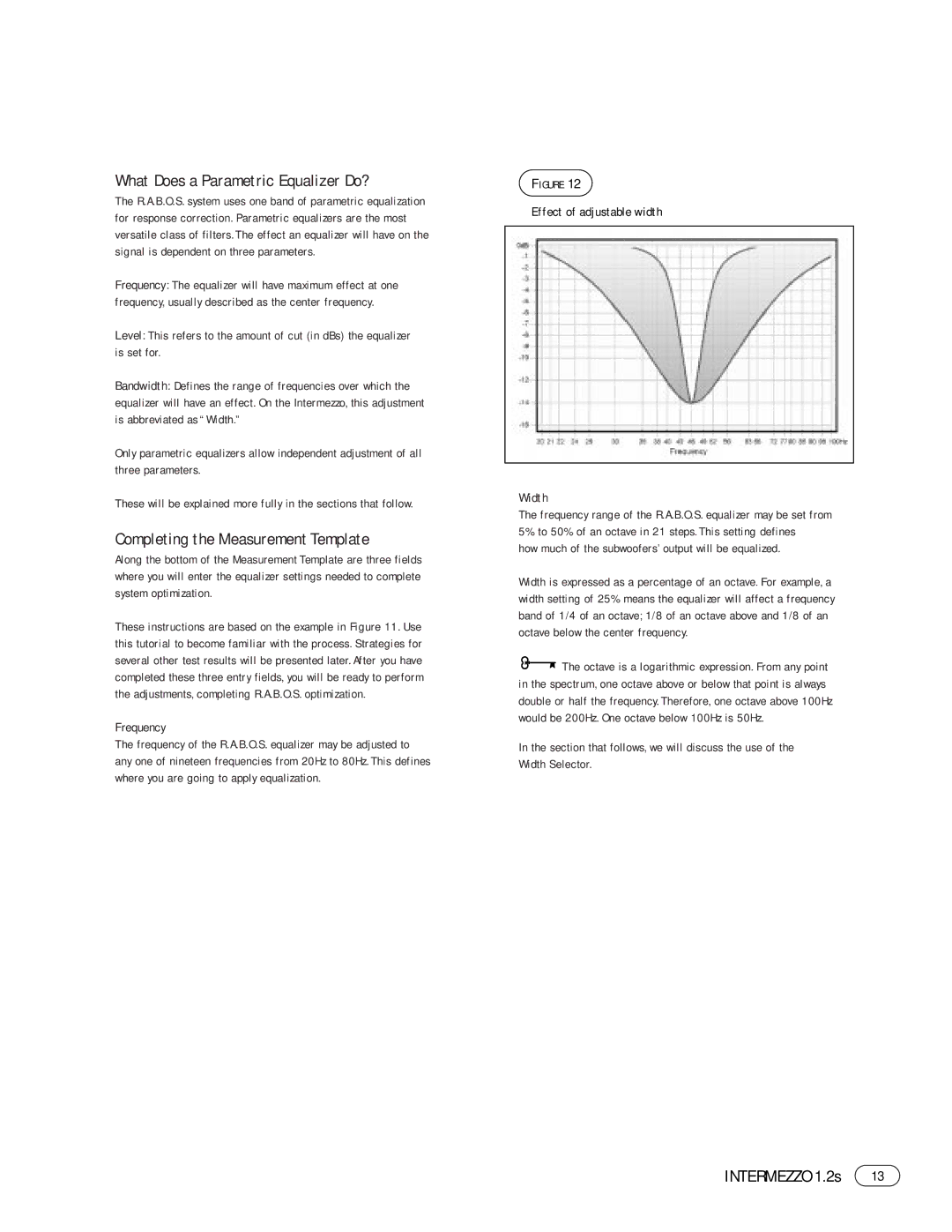 Infinity 1.2s manual What Does a Parametric Equalizer Do?, Completing the Measurement Template, Frequency 