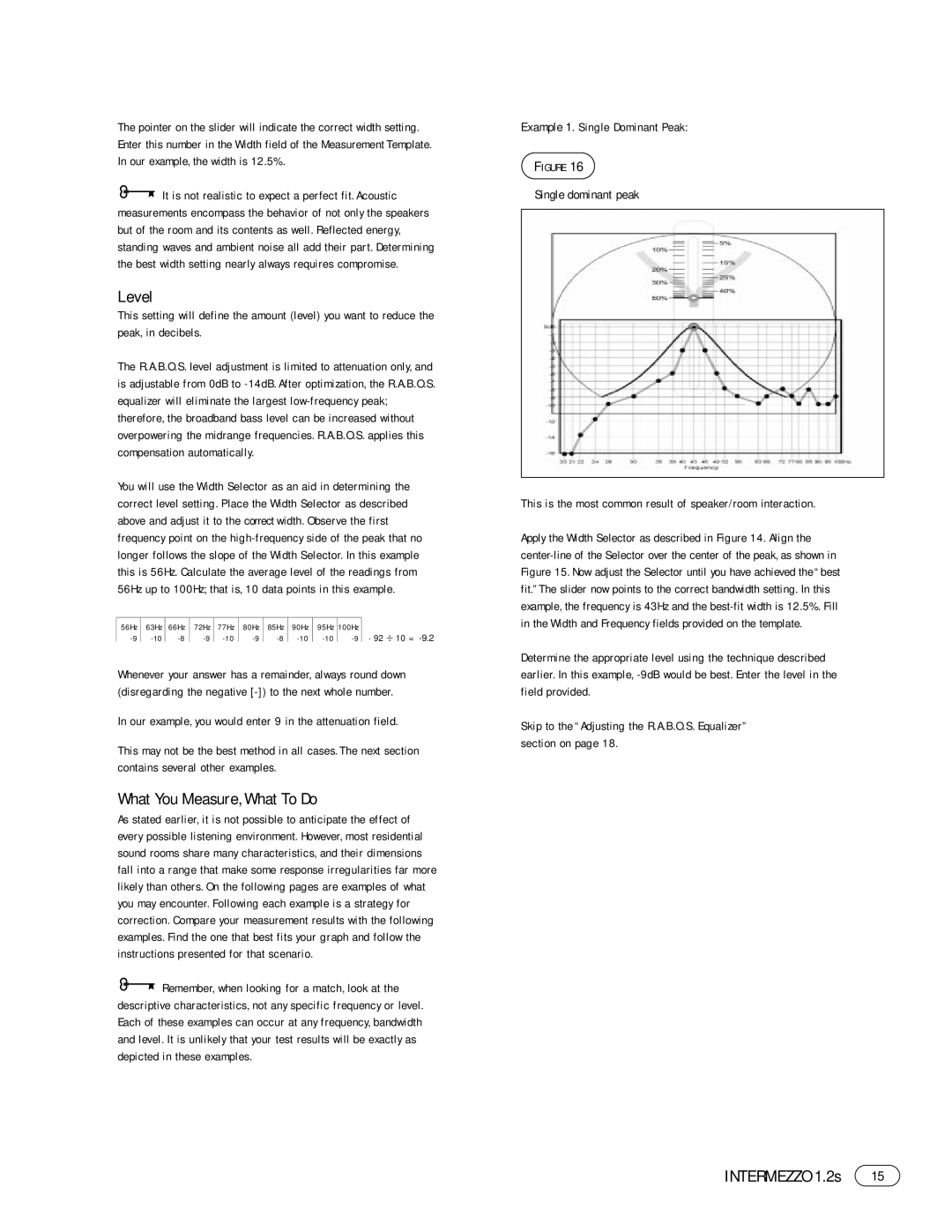 Infinity 1.2s manual Level, What You Measure, What To Do, Our example, you would enter 9 in the attenuation field 