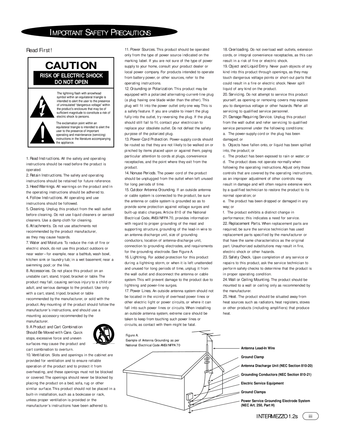 Infinity 1.2s manual Important Safety Precautions, Read First 